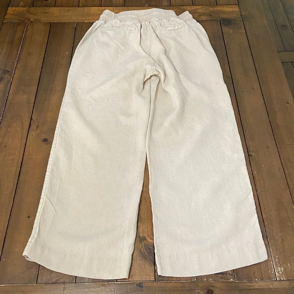 Quince 100% European Linen Wide Leg Pants Sand Beige Elastic Waist Small